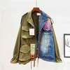 Höst Fashion Wild Loose Stitching Blue Khaki Patchwork Denim Jacket Women 210922