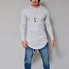 Mens Longline Camiseta Sólida Hip Hop Manga Longa Camisetas para Primavera e Outono Swag Roupas Slim Harajuku Tshirt270O