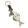 Modyle 2020 Men's Retro Creative Hollow Alloy Fish Gift Punk Leather Keychain