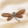 new 8 Colors Retro Insect Brooch Resin Acrylic Brooches Alloy Rhinestone Pins Jewelry Accessories Electroplate Dragonfly EWD7820
