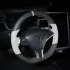 New interior non slip leather steering wheel stitching cover for Tesla s model x 2016-2020