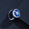 Trouwringen CWWZIRCONS Modemerk Zilver Kleur Grote Ronde Anstran Blue Cubic Zirconia Crystal Engagement Sieraden voor Vrouwen R023