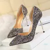 Gros-Chaussures habillées 2021 Plus la taille 43 femmes 9,5 cm talons hauts Sexy Glitter Bling Scarpins pompes Stiletto mariage mariée bal argent