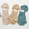 Autumn Winter Infant Baby Boys Girls Knit Braces Rompers And Hat Clothing Kids Boy Girl Vest Clothes 210429