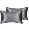 In Stock Pillow Case Solid Silky Satin Skin Care Pillowcase Hair Anti Queen King Full Size Cover in stock 2PCS sxa14