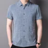 Blå Skjortor Män Kortärmad Solid Casual Mens Skjorta Arbete Business Bröllop Daglig Märke Camisa Loose Linne Märke Chemise Homme 210524