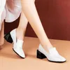 AllbiteFo Naturalne Prawdziwej Skóry Kobiety Wysokie Obcasy Kwadratowe Moda Casual Gruby Heel High Heels Damskie Pracy Kobiety Obcasy 210611