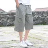 Stor storlek 4xl 5xl 6xl Summer Men's Croped Trousers Multi-Pocket Cargo Pants Army Green Loose Cotton Black Khaki Joggers 210412
