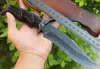 High End Outdoor Survival Straight Faca Damasco Aços Damasco Blades Ebony + Cabeça de Aço Alça Fixa Facas de Lâminas com Couro