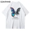 Gonthwid Butterfly Print Korte Mouw T-shirts Streetwear Hip Hop Casual Losse Mode Tees Shirts Mannen Harajuku Zomer Tops Mannelijke Y0322