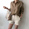 Femme Blusar Toppar Mode Höst Vita skjortor Dam Långärmad blus Koreansk kvinna Linne Kläder Femininas