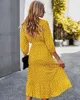 Vrouwjurk 2021 Spring zomer Casual Slim Ruffles A-Line Vintage Sexy V-Neck Polka Dot Print Bandage Long Boho-jurken