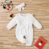 Zafille Baby Girl Romper 8色レースlepewear for Borns服フリル弓弓ジャンプスーツ+ヘッドバンド211101