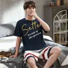 Pajama Sets Summer Cotton Sleepwear Casual Print Short Sleeve + Patchwork Shorts Plus Size Pajamas For Men Cool Stretch Pyjamas 210812