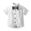 Ensembles de vêtements Tem Doger 2021 été mode garçons enfant en bas âge Gentleman ensemble noeud papillon à manches courtes chemise + bretelles Shorts enfant tissu