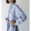 Moda damska z pasem stadniny aplikacje luźna kurtka płaszcz vintage z długim rękawem kieszenie kobiet odzież wierzchnia elegancka 210521
