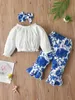 Baby Girl Swiss Dot Blusa Pantaloni floreali Fascia a lei