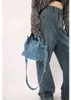Shoppingväskor Denim Jeans Sholuld Bag Cool Girl Fashion High Street Style Nice Hårdvara Y2K Mini i Drop Ship Women's 220307