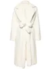 Lautaro Hiver Long Blanc Fluffy Chaud Surdimensionné Fausse Fourrure Manteau Femmes Avec Capuche Revers Ceintures Lâche Coréenne Mode Vêtements D'extérieur 210928