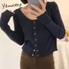 Yitimuceng Knitted T Shirts Woman Skinny Button Up Tees Harajuku Gray White Blue Coffee Top Spring Summer Fashion Shirts 210601