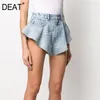 Deat sommar mode mesh kläder ljusblå denim tvättade fickor Zippers shorts kvinnliga bottnar wl38605l 210724