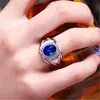 Cluster Rings Sapphire Gemstones Blue Crystal For Men Women Zircon Diamonds White Gold Silver Color Argent Jewelry Bijoux Band Gifts