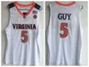 Mens NCAA Virginia Cavaliers # 5 Kyle Guy 12 De'andre Hunter College Basketball Jerseys White Costurado Camisas S-XXL