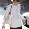 Yedinas Gedrukt Lange Mouw Vrouwen T-shirts Mode Vintage Tshirt Vrouwelijke Casual Tee Shirt Femme Chic Street Style Top Streetwear 210527