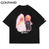 Oversized Tshirts Hip Hop Toy Doll Drukuj Punk Rock Gothic Streetwear Koszulki Harajuku Hipster Krótki rękaw Tees Topy 210602