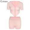 Cutenew Solid Color Tracksuit Två Piece Sets Kvinnor Casual Hoodie Jacka + Shorts Co-Ord Suit Classic Sportswear Kvinna Outfits Hot Y0702