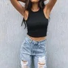 Ribbed Tank Top Kvinnor Vit 2021 Sommar Casual Fitnshort Vest Candy Colors Ärmknit Off Shoulder Sexy Crop Top Women X0507