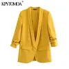 KPYTOMOA Women Fashion Office Wear Basic Blazers Coat Vintage Pleated Long Sleeve Pockets Female Outerwear Chic Tops 211122