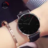 Drop Japan Ruch Kwarcowy Uhren Dame Kreatywne Kobiety Zegarek Zegar Luksusowe Czarne Skórzane Panie Watch Reloj Mujer 36mm 210527