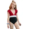 Oudere meisjes ruches badpak voor kinderen zwart rood badmode kinderen comfortabele bikini outfit kleding 210529