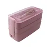 900 ml 3 lagen lunchbox Bento Voedselcontainer Eco-vriendelijke tarwe Stro Materiaal MicrowaveBary Servies Lunchbox VIP 210925