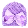 Couleur unie fait à la main ruban gros-grain nœud papillon chapeaux pour bébés filles Crochet élastique casquettes mignon arcs chapeaux cadeaux d'anniversaire