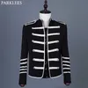 Men's Steampunk Military Drummer Emo Punk Gothic Jacket Duplo Breasted Stand Colar Canter Show Show Fato de Prom Homme 210522
