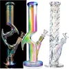 Hög tjock Bong Hookah Straight Tube Glass Water Pipes Shisha Oil Rigs Triple Perc Heady Bongs Pipe Bubbler Glow at Night