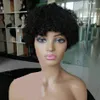 Mongolskie krótkie kręcone ludzkie włosy peruki dla czarnych kobiet Pixie Bob afro perwersyjne Remy Natural Color Peruka z grzywką