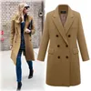 Höst Winter Coat Kvinnor Straight Long Coat Wool Blend Jacka Elegant Burgundy Black Jacket Office Lady Coat MK-3432 211118