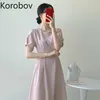 Korobov Korean Fashion Elegant O Neck Women Dress Vintage Plaid High Waist Female Dresses Summer New Vestidos Mujer 210430