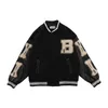 Hip Hop Baseball Jacket Men Furry Bone Letter Patch Color Leather Sleeve College Style Streetwear Harajuku Bomber Coat 210811