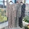 Neploe Primavera Japão Estilo Vestidos Vestidos Elegante O Neck Chic Imprimir Vestido de Cintura Alta Vestido Puff Sleeve Design Mulheres Vestidos 210423