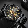 Curren Montre pour hommes Top Marque Black Gold Quartz Sports Montre-bracelet Mens Chronographe Horloge Date en acier inoxydable Montres mâles 210517