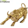 ERMAKOVA Wall Street Golden Fierce Bull OX Figur Skulptur Aufladender Börsenbulle Statue Home Office Dekor Geschenk 210607