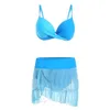 3 stycken bikini set push up baddräkt kvinnor med kjol hög midja badkläder kvinnlig baddräkt mayo beachwear swimming 210712