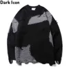 Patchwork Ripped Sweater Heren Crew Neck Hipster Heren Trui Knitwear Sweaters Man 210603