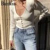 Женские свитера Bazaleas Chic Pink Pull Femme Vintage Pearl Buttons Женщины вязаные кардиган базовые стройные капля свитера