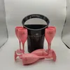 Moet Chandon Black Ice Bucket and Pink Wine Glass Acrylic Goblets Champagne Glasses Wedding Bar Party Bottle Cooler 3000 ML246B