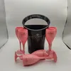 Moet Chandon Black Ice Bucket and Pink Wine Glass Acrylic Gobletsシャンパングラスウェディングバーパーティーボトルクーラー3000ml6629475